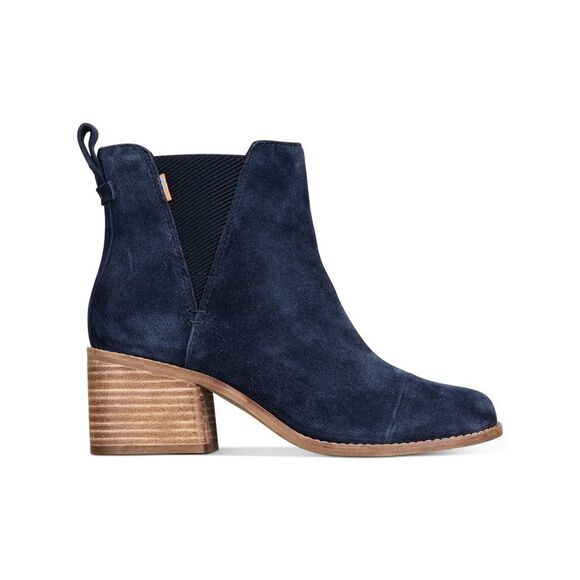 NWT TOMS Womens Navy Gored Sides Esme Round Toe Block Heel Suede Booties 10 - Picture 2 of 5
